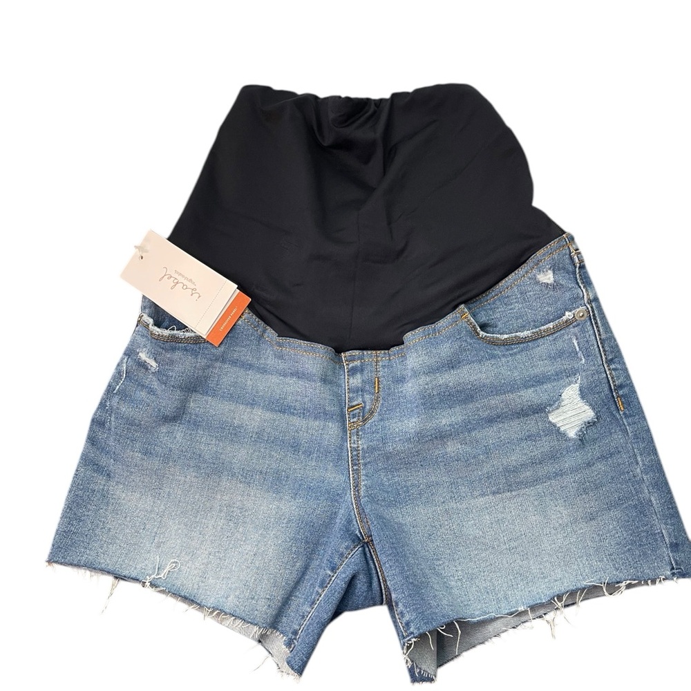 Isabel maternity NWT stretch‎ distressed over belly cutoff jean shorts sizes #AX